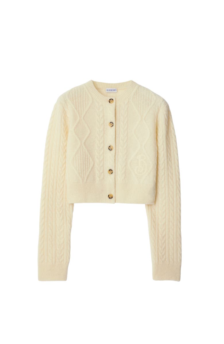 Burberry Cropped Aran Wool Blend Cardigan, Alternate, color, 
