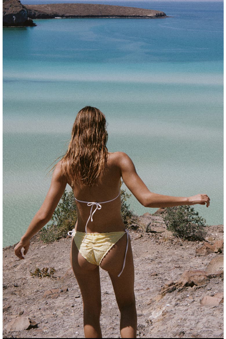 Gingham Scalloped Triangle Bikini Top, Alternate, color, YELLOW