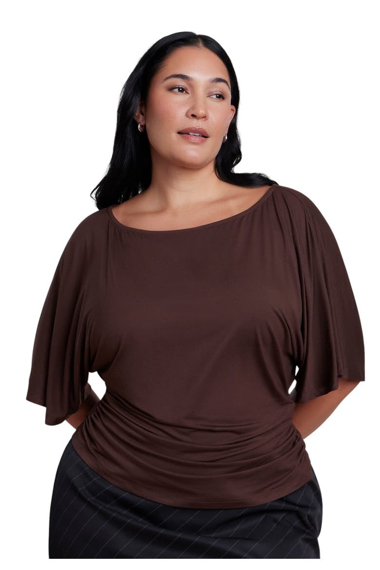 Cinched Waist Draped Top, Main, color, LIGHT HICKORY