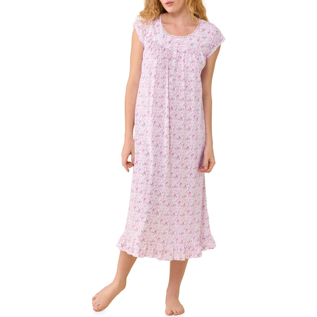 Eileen West Cap Sleeve Short Cotton Jersey Nightgown in Pink/white Ditsy at Nordstrom, Size Large