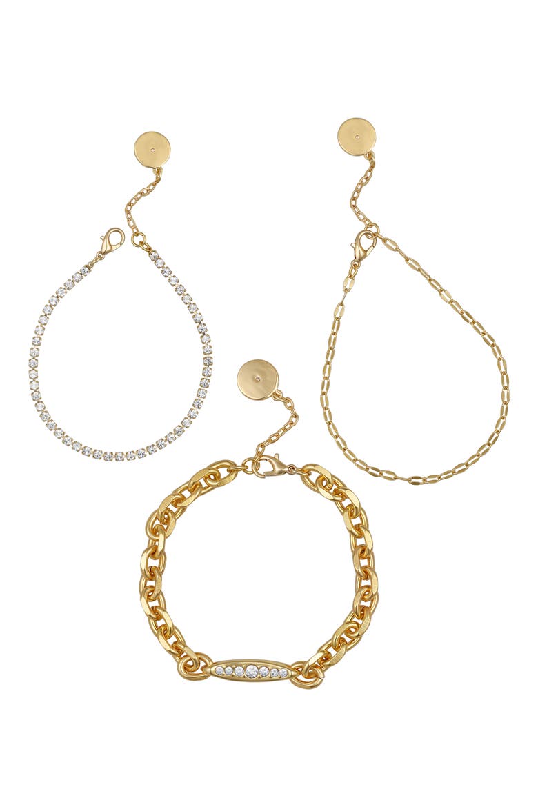 Set of 3 Crystal Link Bracelets, Main, color, GOLD TONE