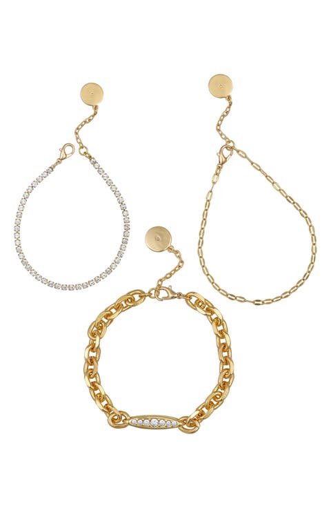 Set of 3 Crystal Link Bracelets