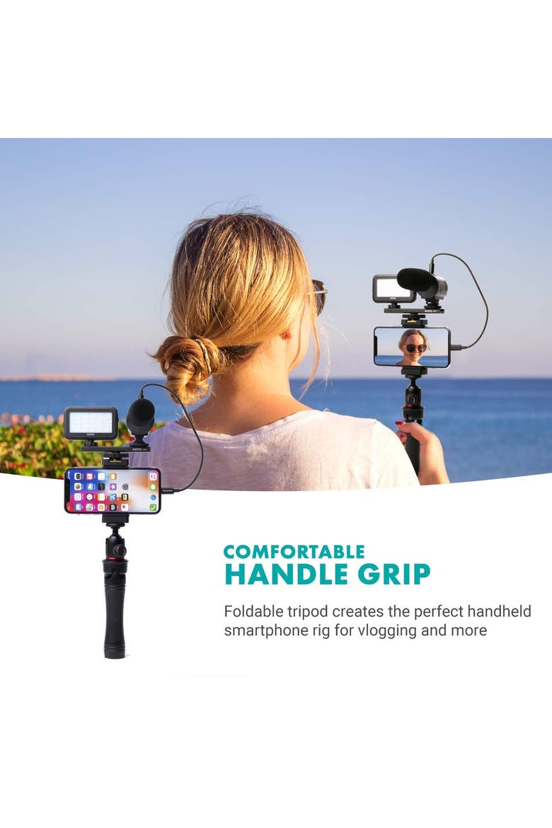 iVlogger Vlogging Kit for iPhone with Light, Mic, Phone Mount, Tripod, Alternate, color, Black
