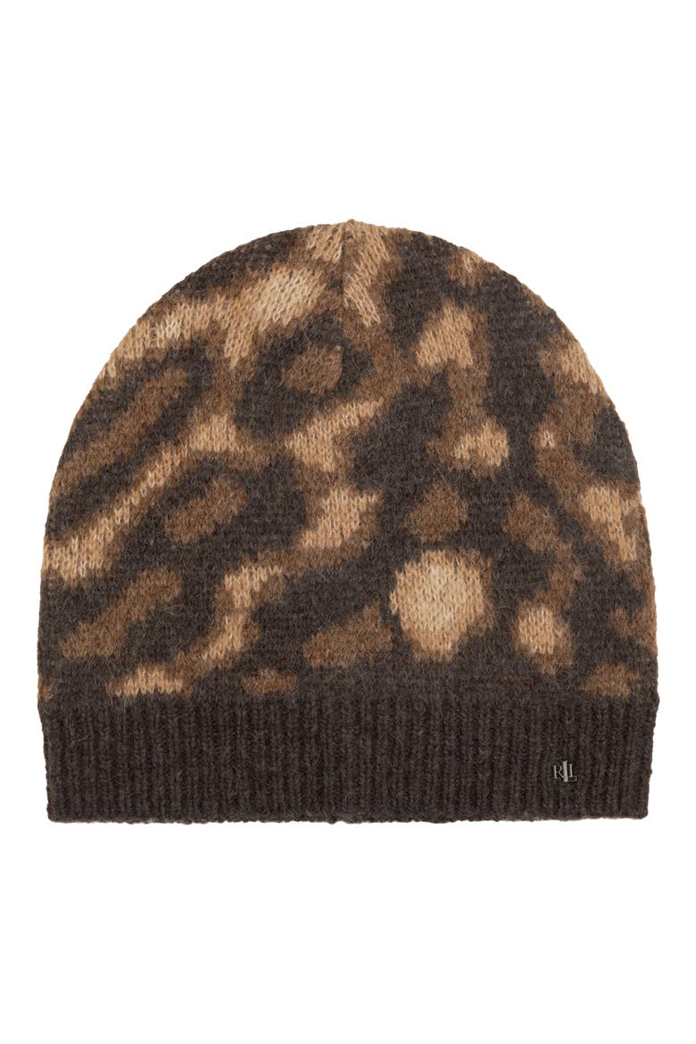Ocelot Pattern Knit Beanie, Main, color, ABSTRACT/ DK BROWN