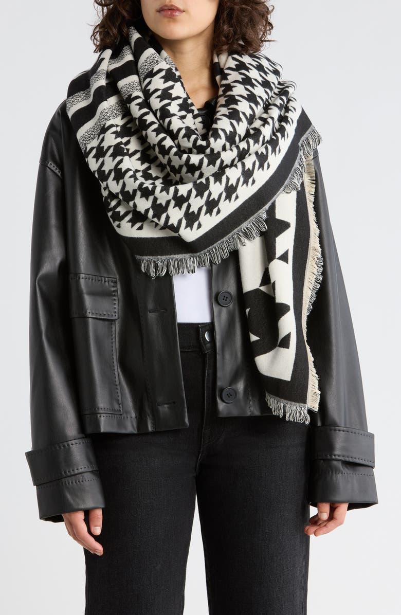 SAVE THE OCEAN Houndstooth Print Scarf, Main, color, Black