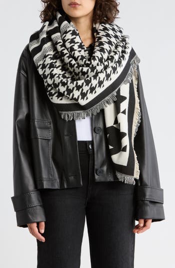 Save The Ocean Houndstooth Print Scarf In Black