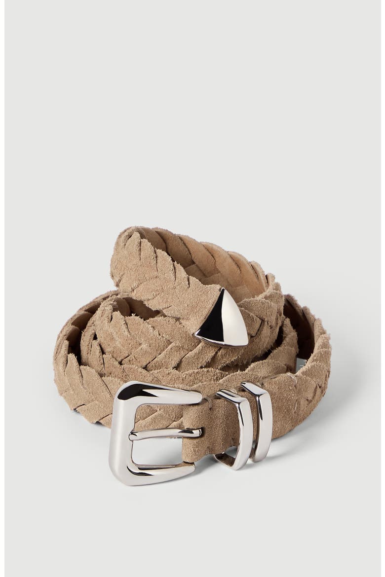 Reversed calfskin braided belt with tip, Alternate, color, Hazelnut