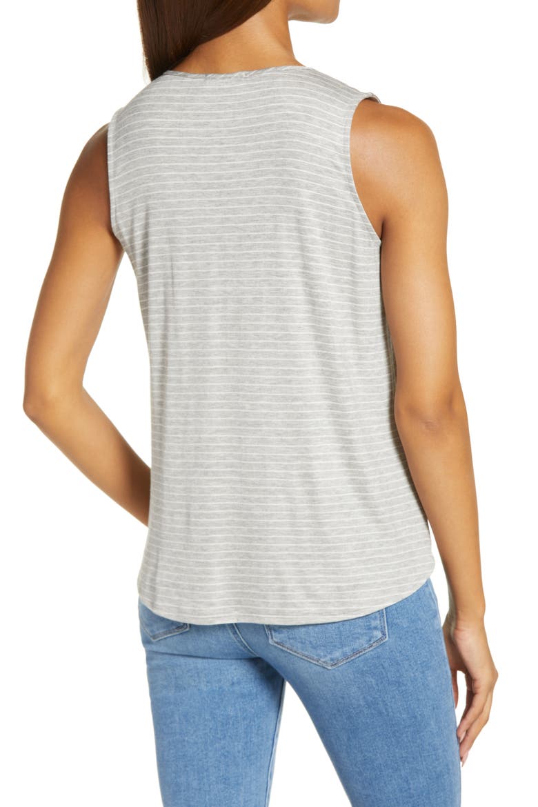 Stripe Gathered Shoulder Cutout Tank, Alternate, color, HEATHER GRAY