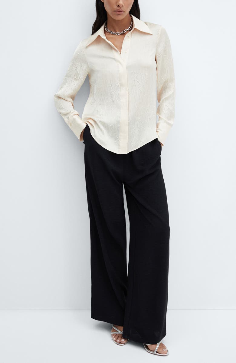 MANGO Textured Wide Leg Drawstring Pants, Alternate, color, 