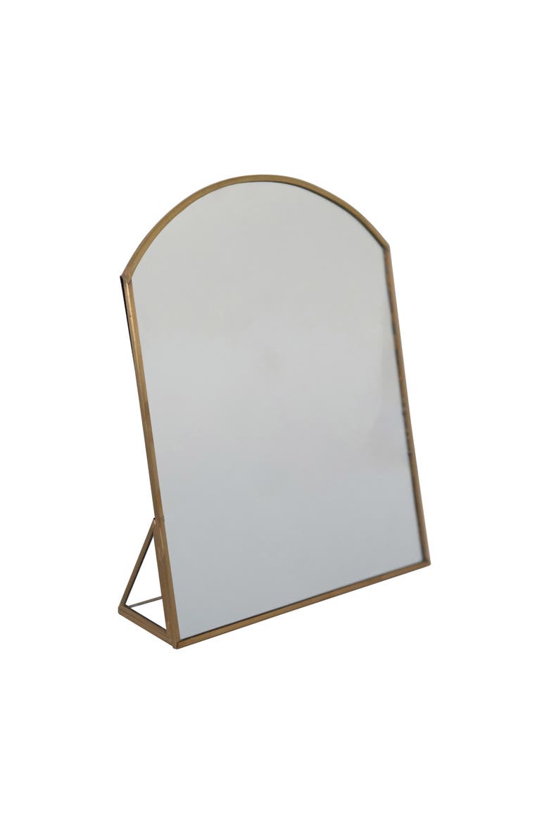 Arched Metal Framed Standing Mirror, Brass, Main, color, Brass