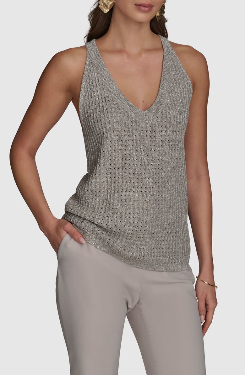 Donna Karan New York V-Neck Pointelle Sweater Tank, Main, color, 