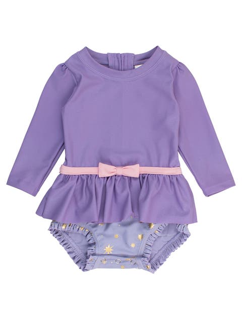 Baby Girls UPF50+ Princess Long Sleeve Bow Skirted One Piece Swimsuit