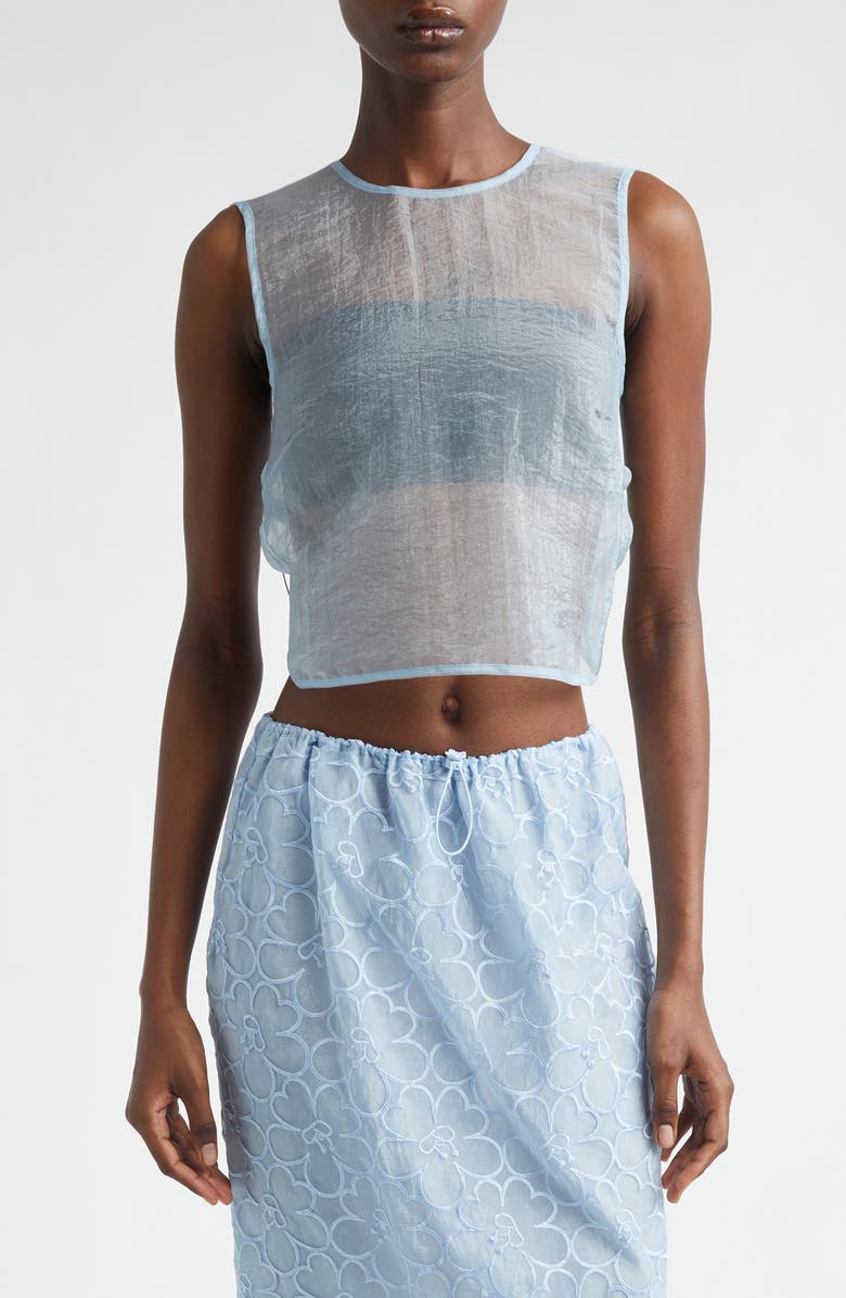 Cecilie Bahnsen Katie Sheer Liquid Myrtia Top, Main, color, Light Blue Liquid Myrtia