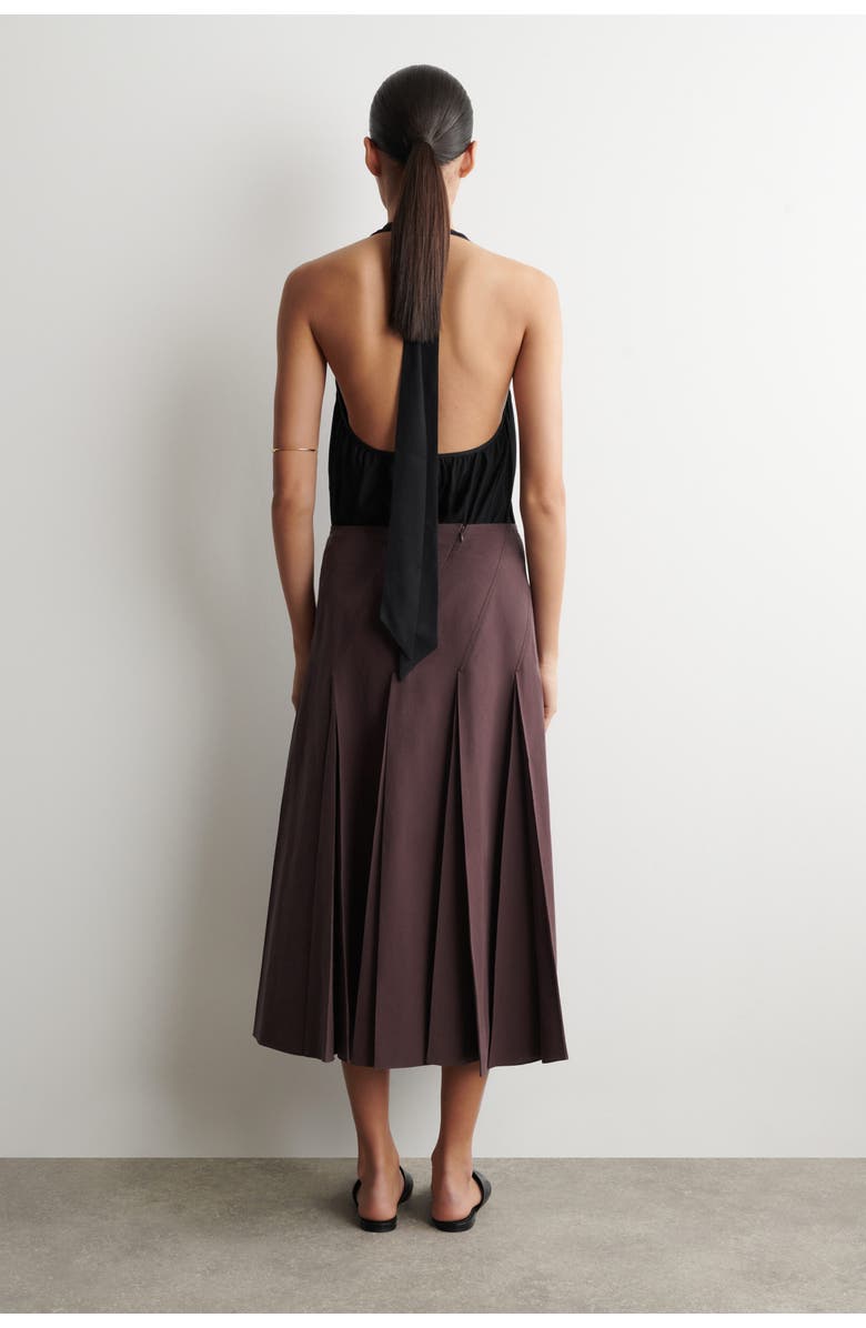 COS Pleated Cotton-linen Midi Skirt, Alternate, color, Burgundy