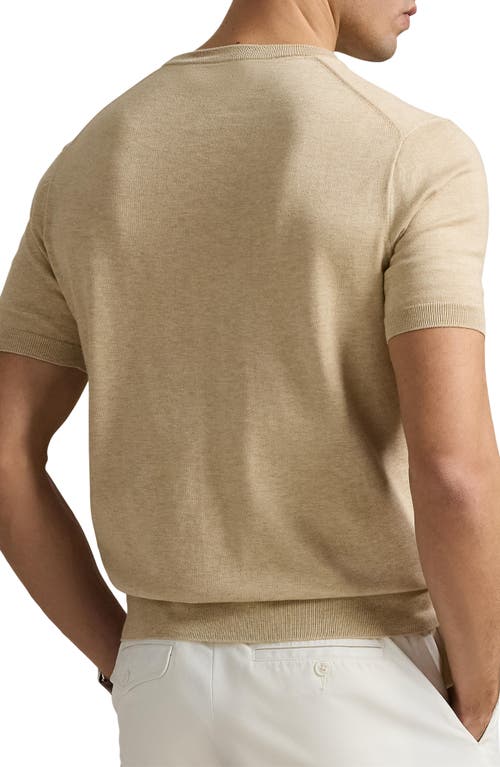 Shop Polo Ralph Lauren Crewneck Cotton Short Sleeve Sweater In Dune Melange