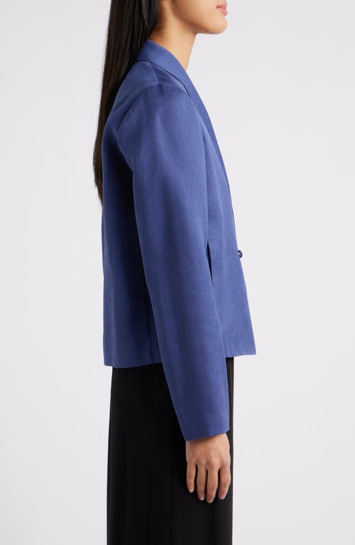Eileen Fisher Shawl Collar Textured Silk Weave Double Breasted Jacket In Bluette