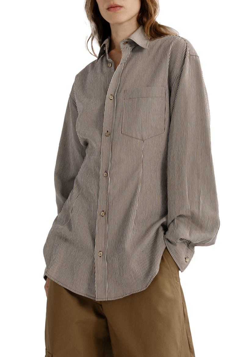 Cinch Striped Long Sleeve Shirt, Main, color, JAKARTA STRIPE BROWN WHITE