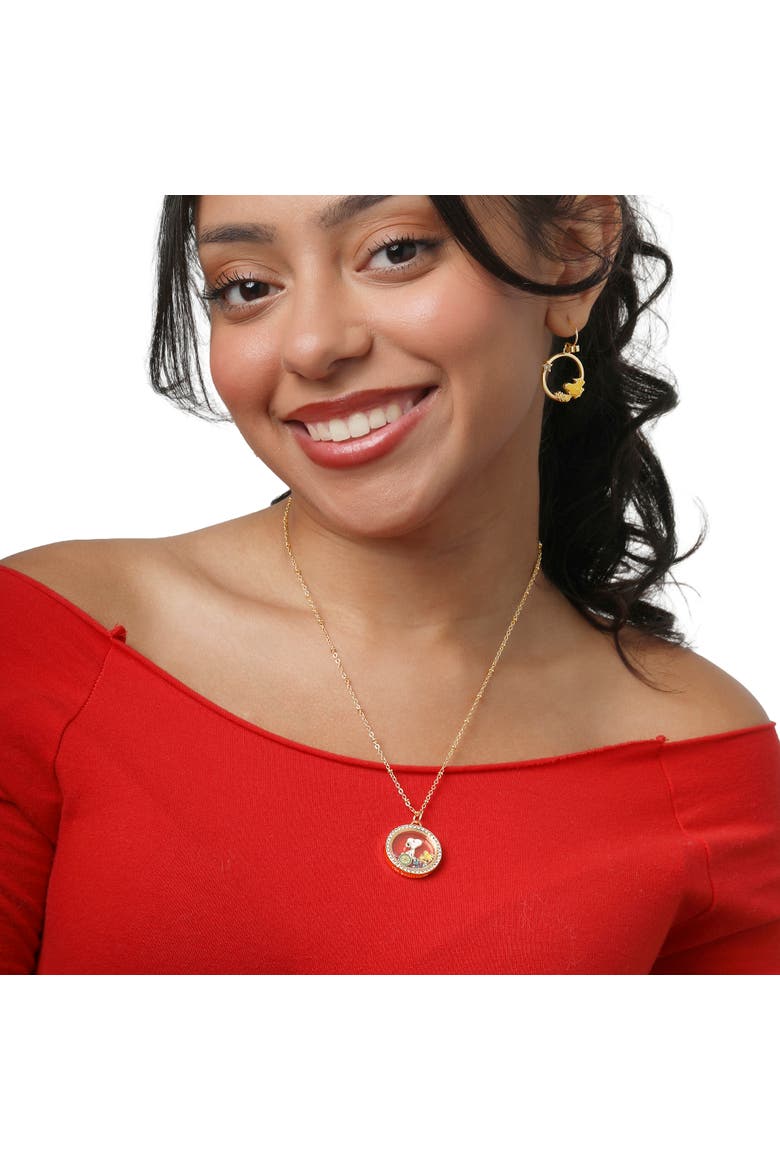 Woodstock and Snoopy Mismatch Dangle Hoop Earrings for Women, Alternate, color, Gold