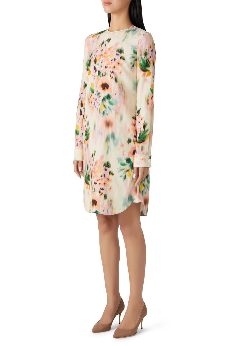 St. John Collection Blurred Floral Print Silk Blend Shift Dress, Alternate, color, 