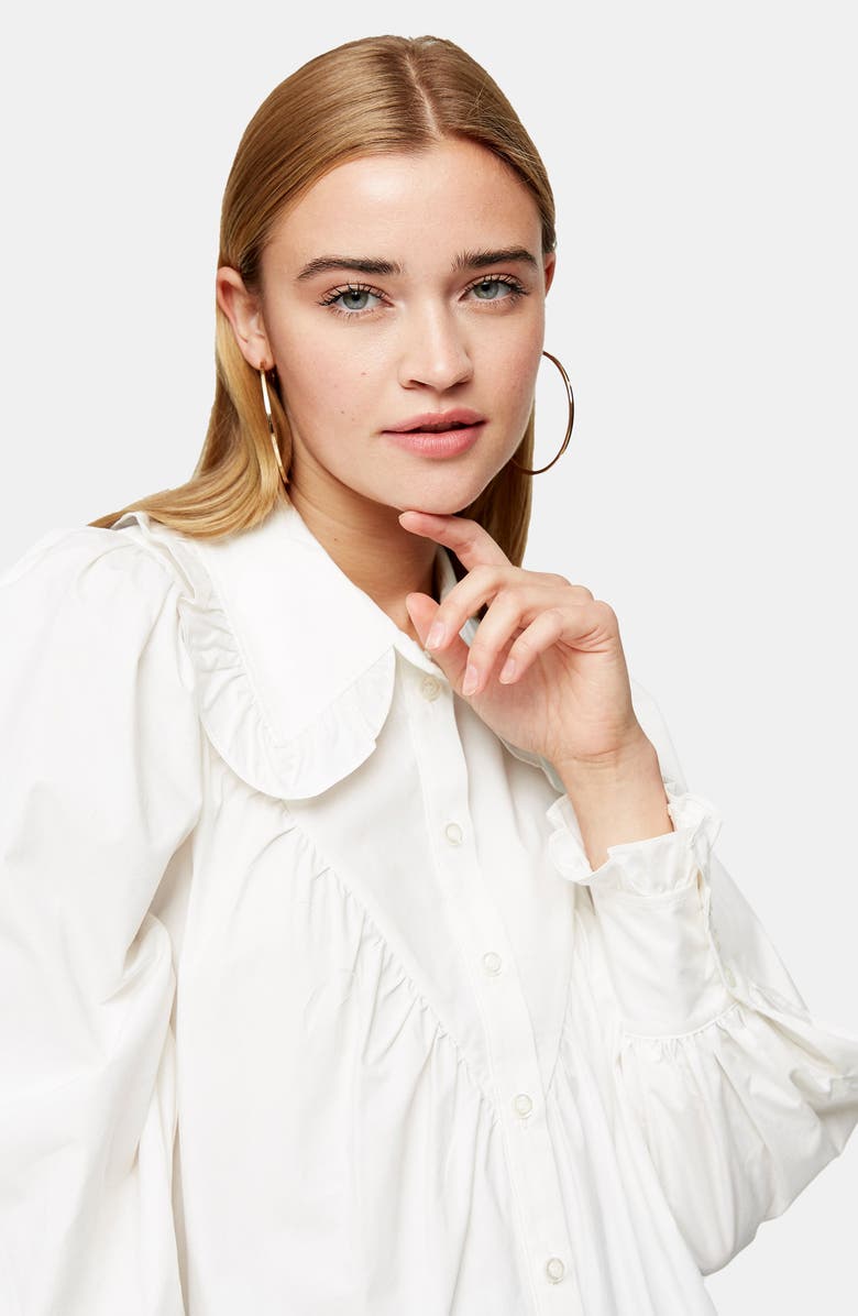 Topshop Ruffle Collar Poplin Blouse, Alternate, color, 