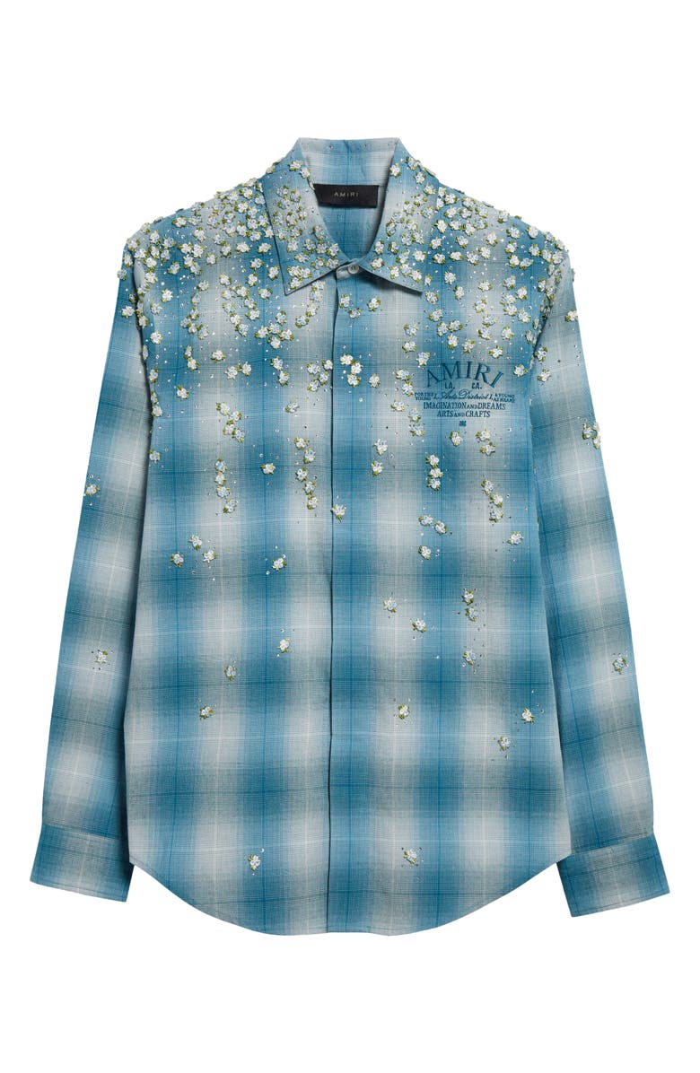AMIRI Floral & Crystal Embellished Plaid Flannel Button-Up Shirt, Alternate, color, 