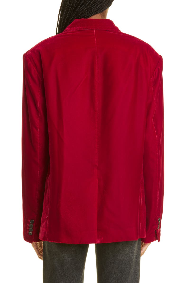 R13 Ragged Double Breasted Peaked Lapel Velvet Blazer, Alternate, color, Red Velvet