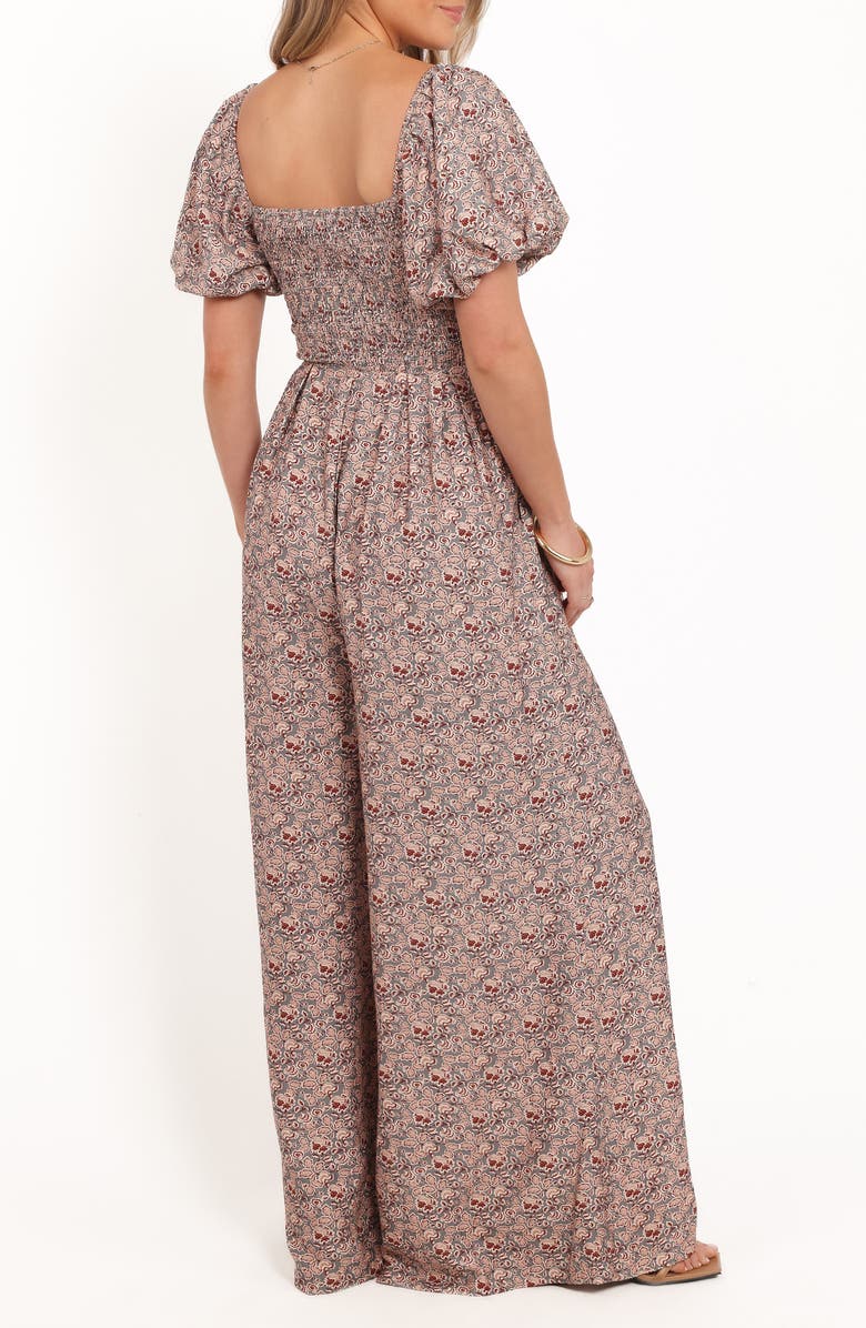 Petal & Pup Jayda Puff Sleeve Wide Leg Jumpsuit, Alternate, color, Grey Floral