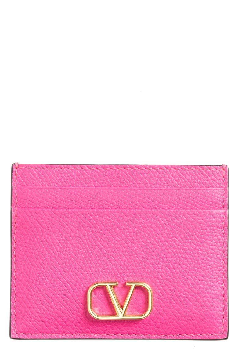 VLOGO Leather Card Holder, Main, color, UWT PINK PP