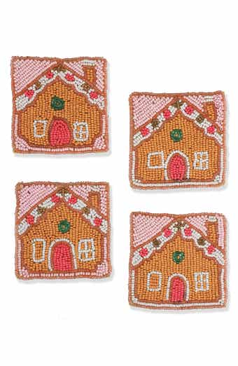 Tiramisu Festive Gingerbread House Set of 4 Beaded Coasters