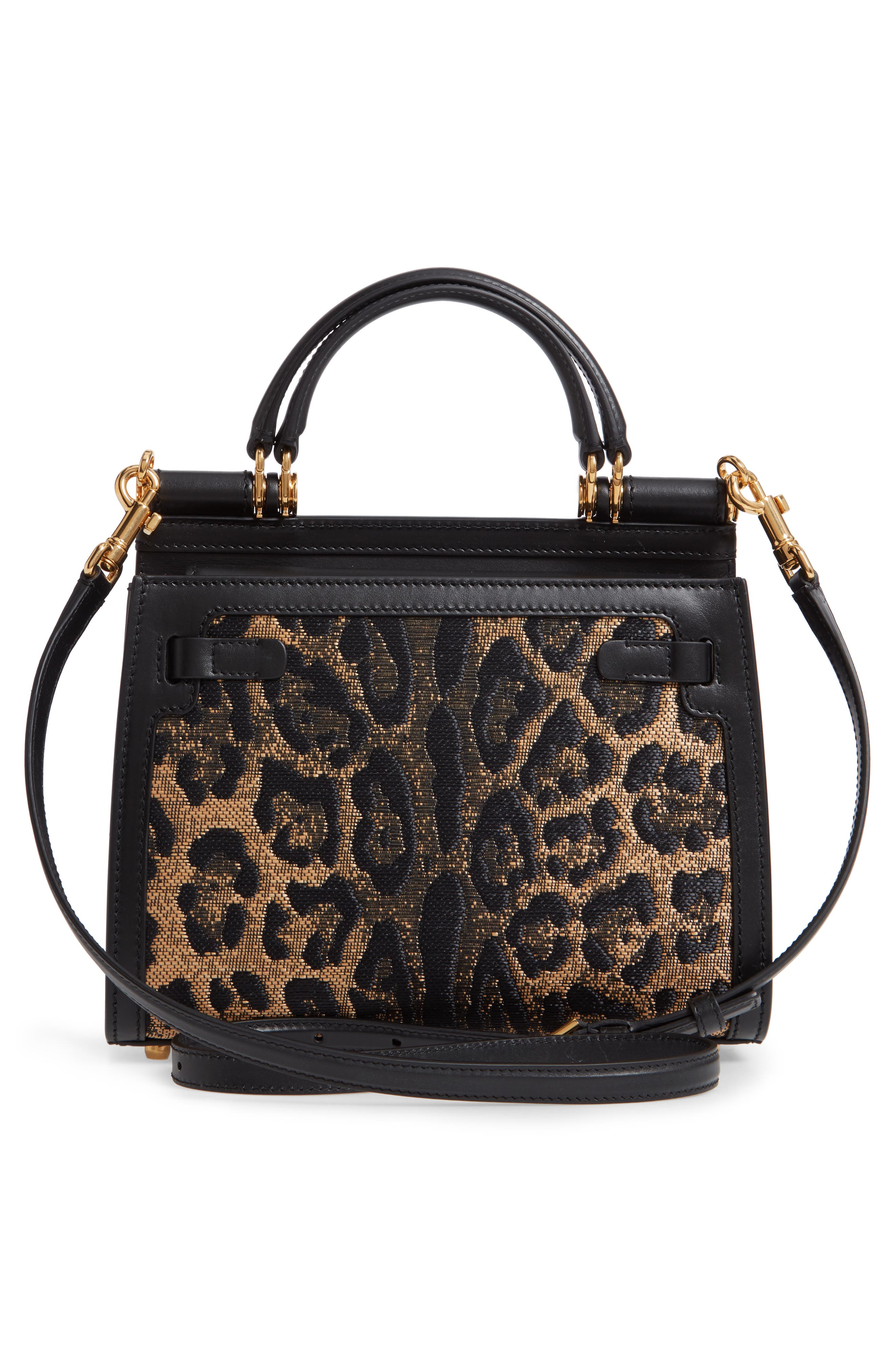 Dolce&Gabbana Sicily 58 Leopard Pattern & Leather Satchel, Alternate, color, 