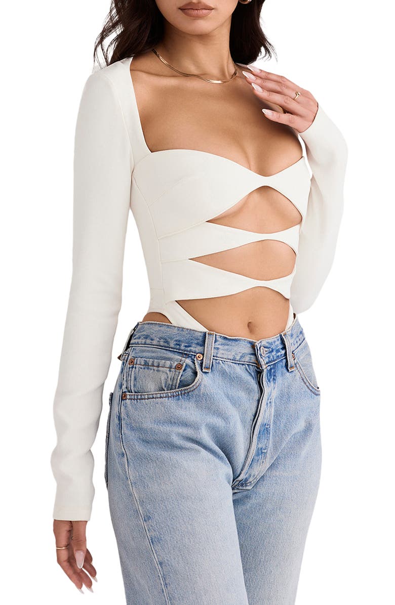 HOUSE OF CB Danica Cutout Crepe Bodysuit, Alternate, color, 