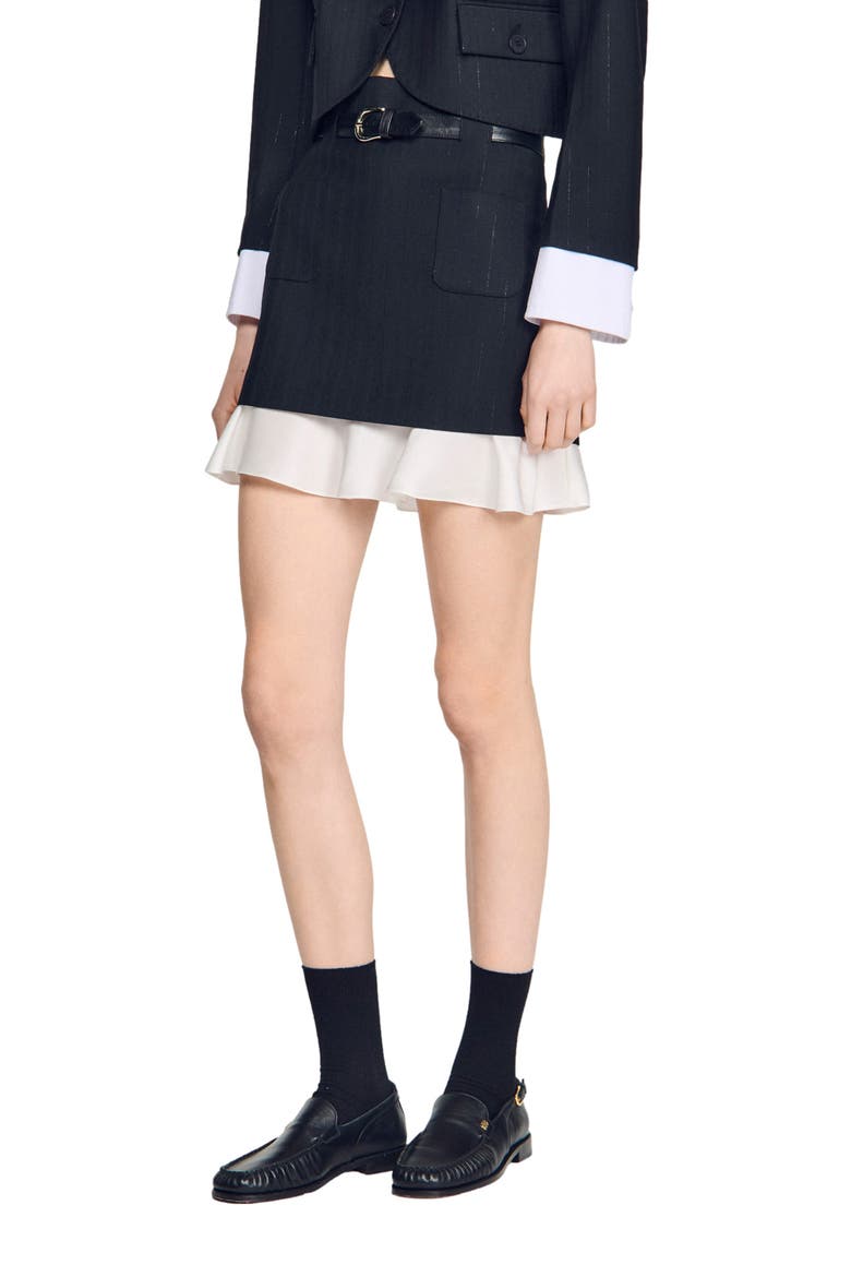 Short striped ruffled skirt, Alternate, color, Black