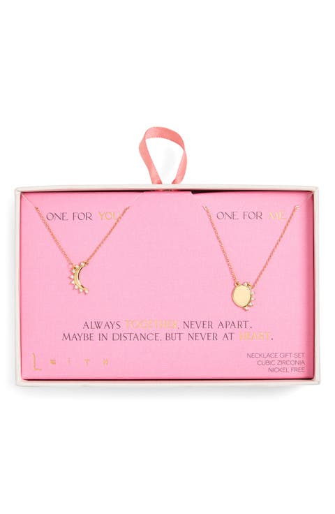 CZ You & Me Sun Pendant Necklace Set