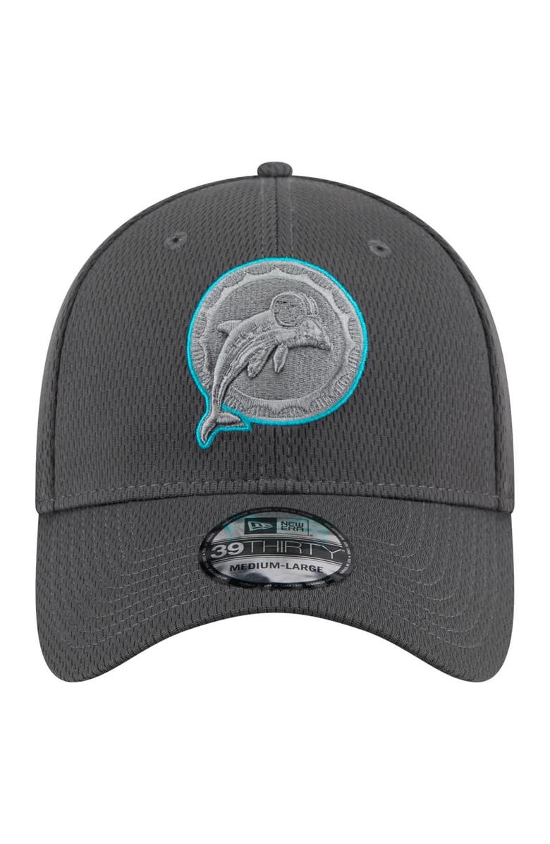 New Era Men's New Era Graphite Miami Dolphins Throwback Logo Main 39THIRTY Flex Hat, Alternate, color, 
