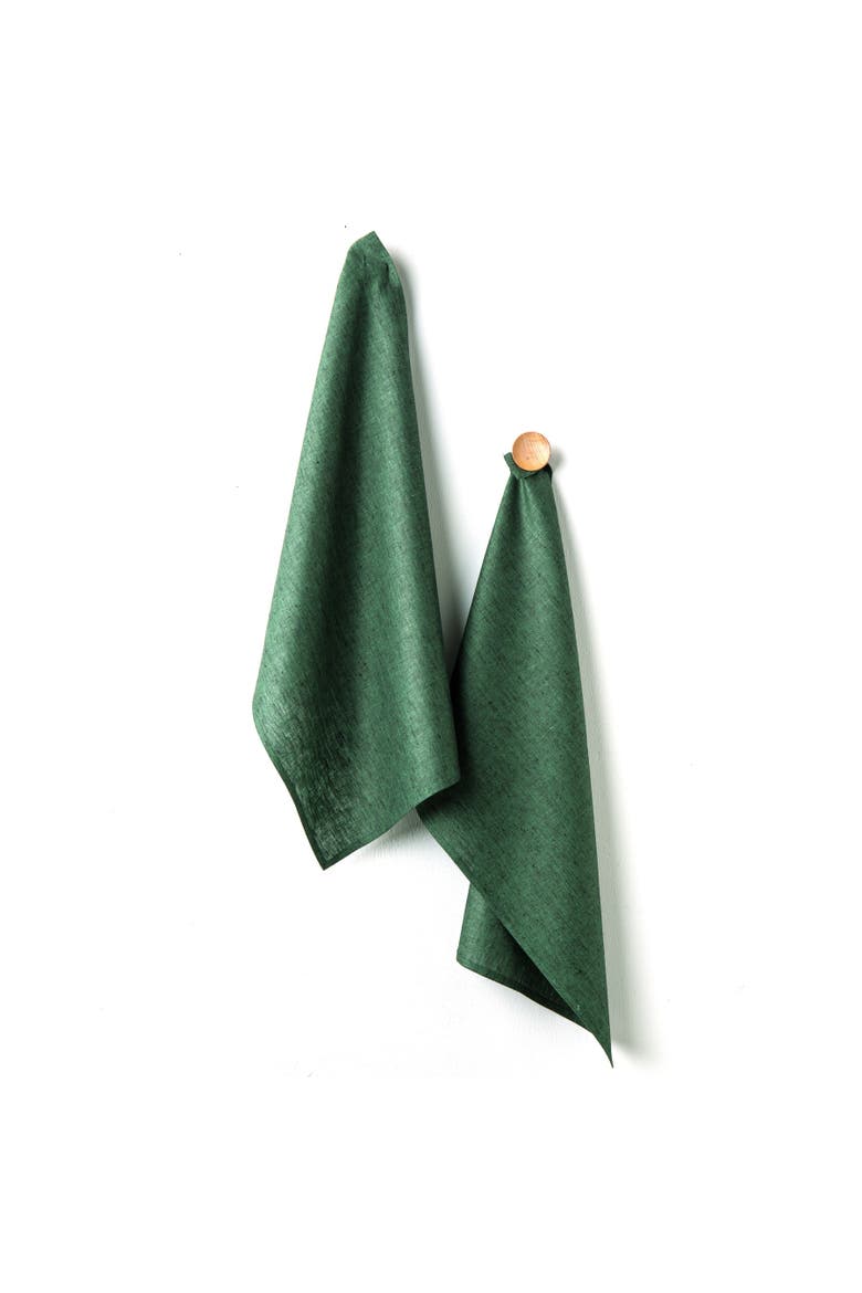 Linen Kitchen Towels Set of 2, 17 x 26" - Kitchen Linen, Main, color, Forest Green