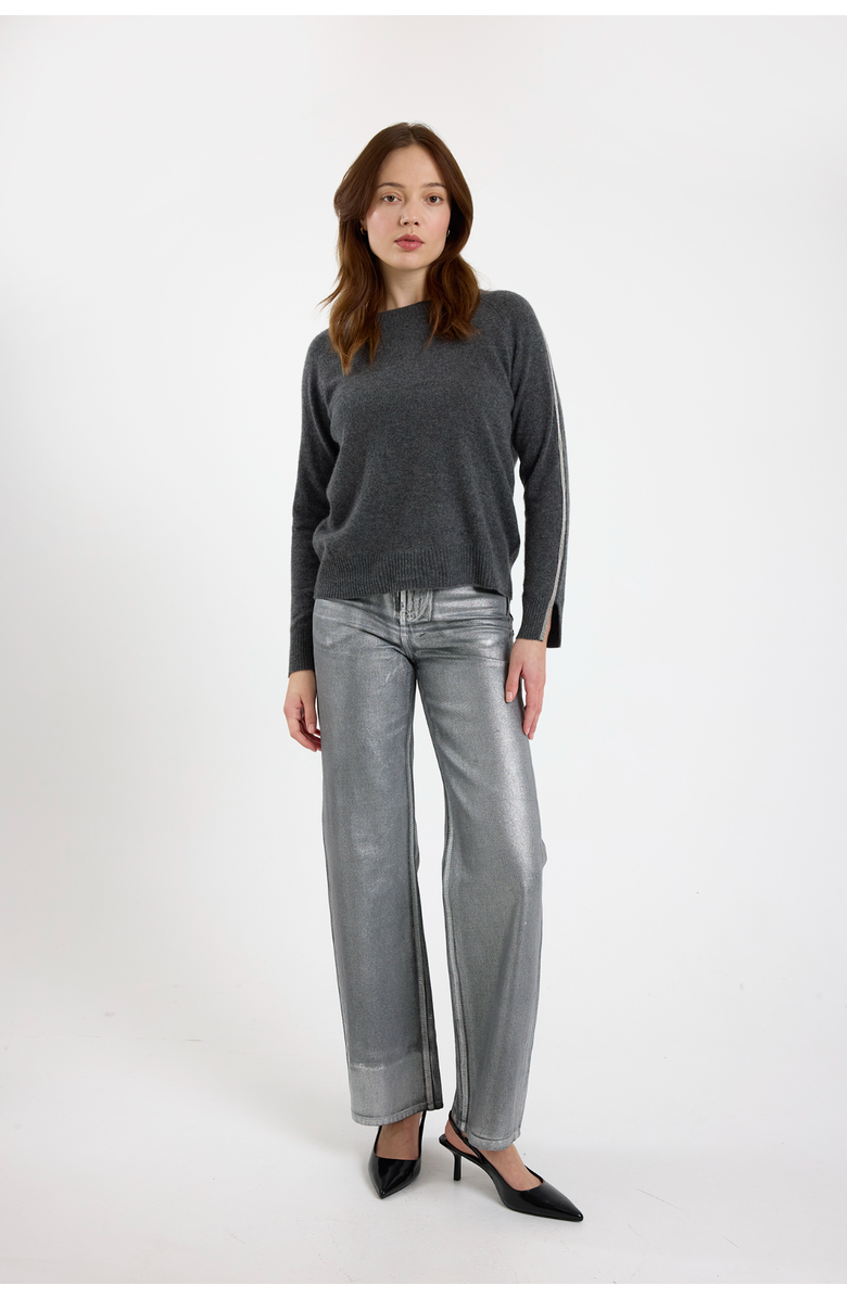 Brodie Pure Cashmere Split Cuff Crew Neck 100% Cashmere Sweater, Alternate, color, Derby Grey