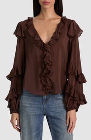 ALICE + OLIVIA Rylee Ruffle Silk Blend Top