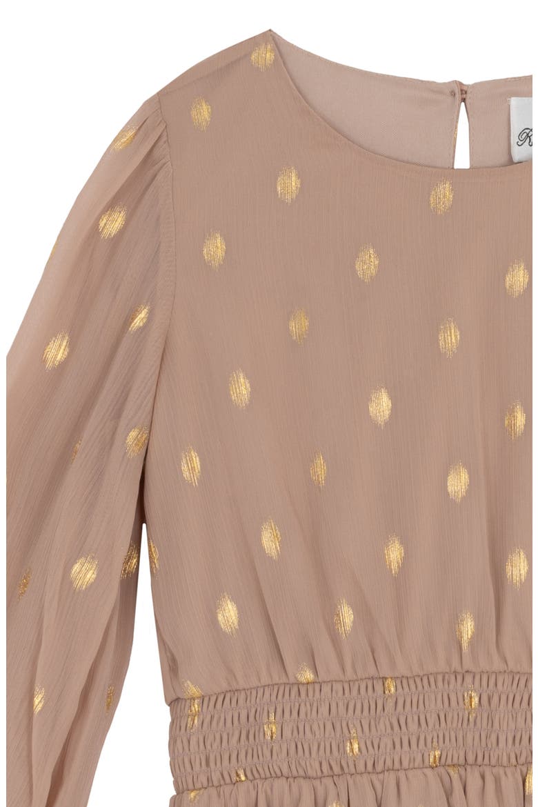 Kids' Long Sleeve Foil Dot Chiffon Dress, Alternate, color, BEIGE