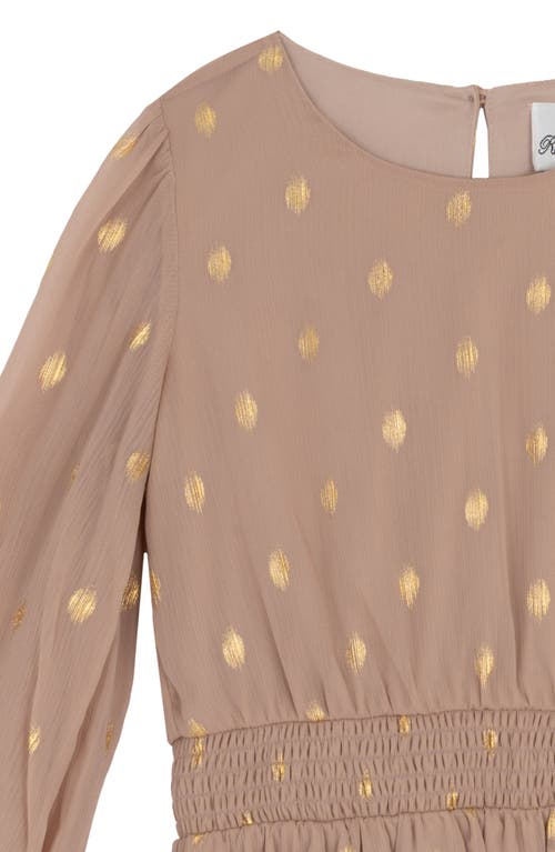Rare Editions Kids' Long Sleeve Foil Dot Chiffon Dress In Brown