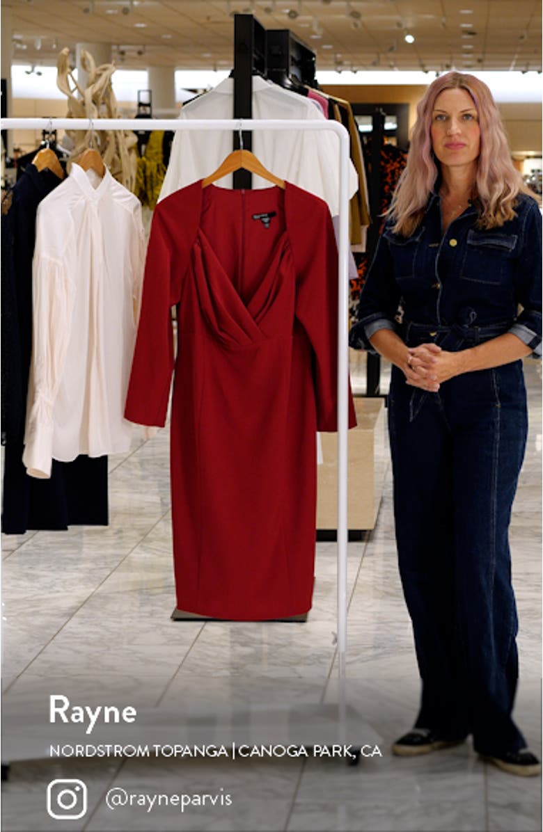 Tucked Long Sleeve Midi Sheath Dress, sales video thumbnail