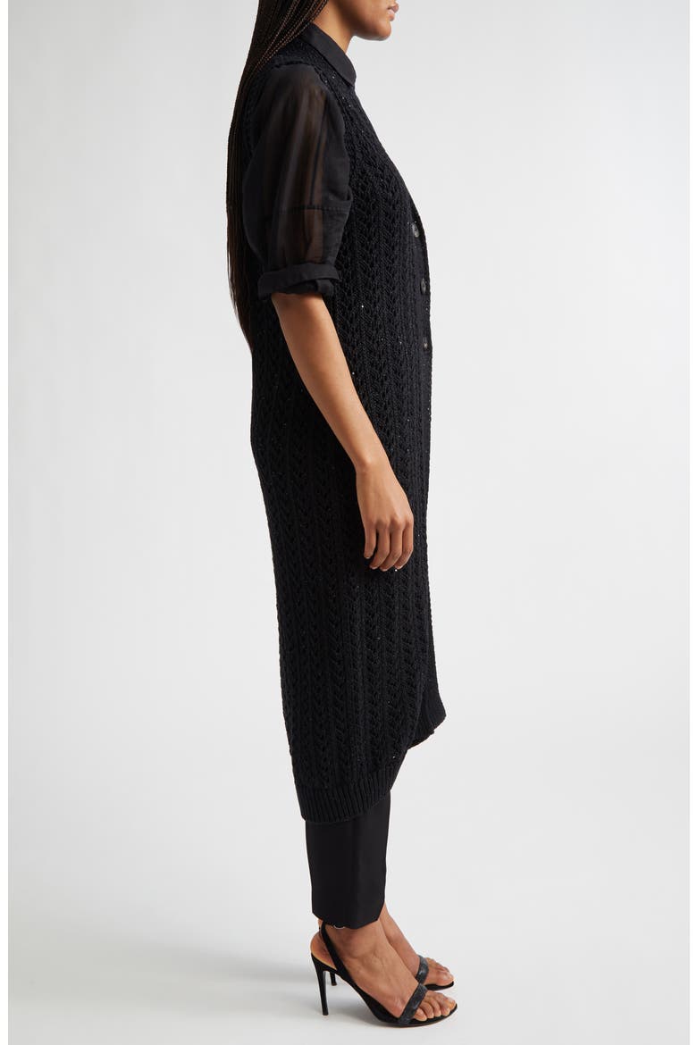 Sequin Embellished Open Stitch Long Cardigan, Alternate, color, 22 BLACK