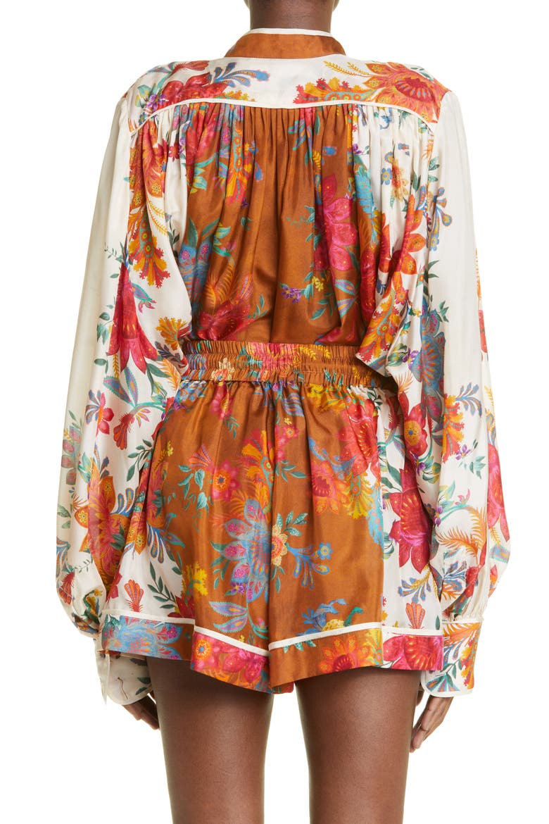 Ginger Floral Relaxed Fit Silk Blouse, Alternate, color, CREAM/ BROWN FLORAL