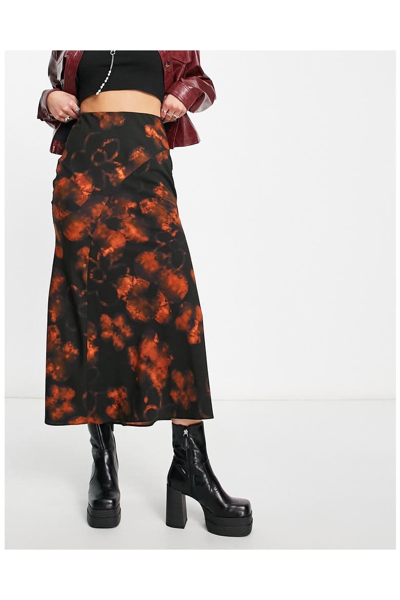 Abstract Floral Midi Skirt, Alternate, color, BLACK