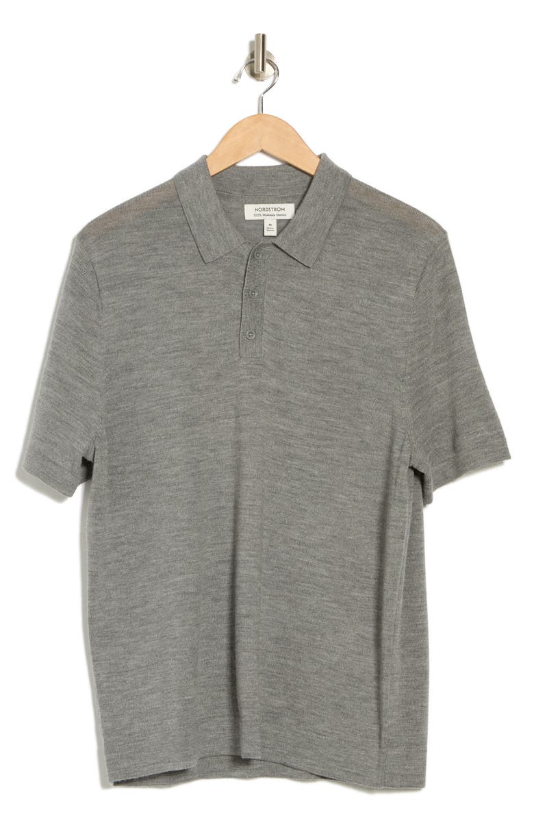Nordstrom Merino Wool Polo, Alternate, color, Grey Monument Heather