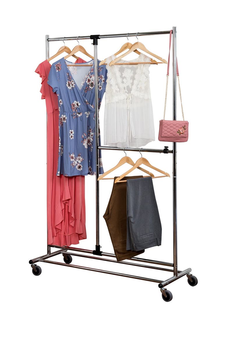 HONEY-CAN-DO Dual Bar Chrome 80" Adjustable Garment Rack, Alternate, color,