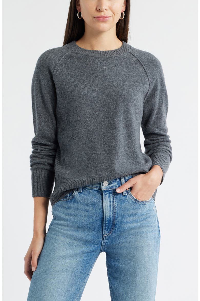 Raglan Sleeve Wool & Cashmere Sweater, Main, color, GREY DARK HEATHER