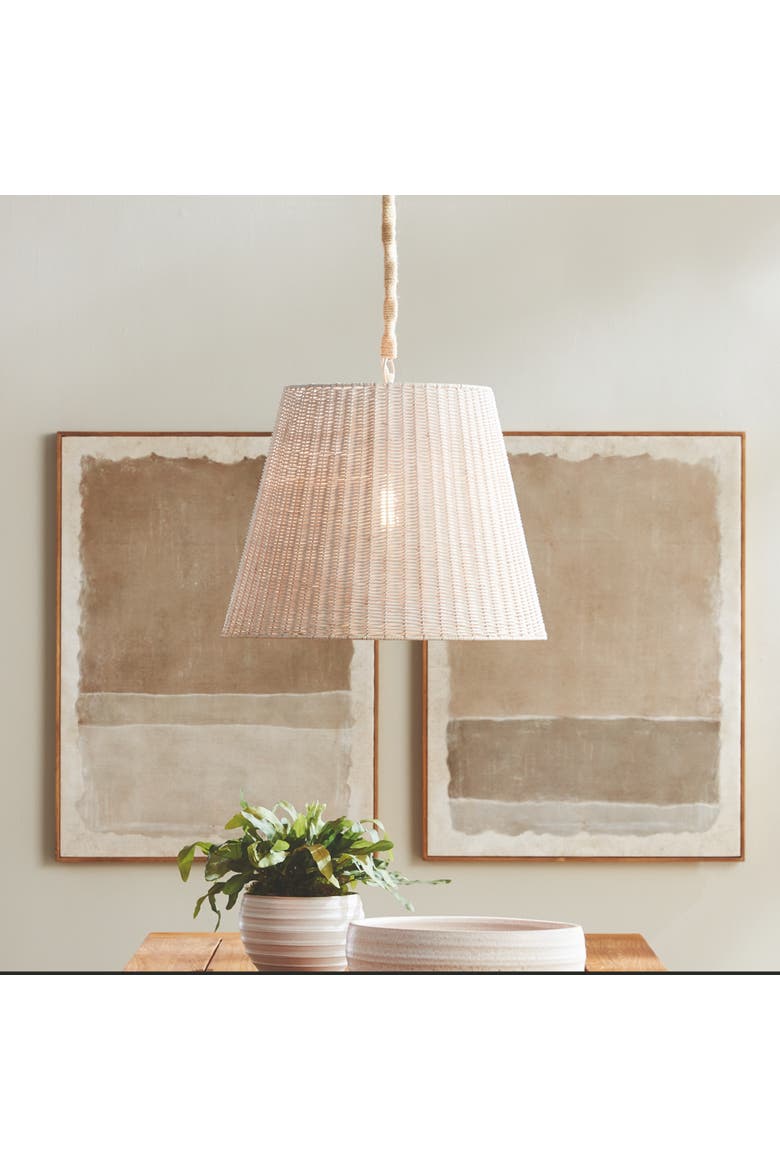 19" x 22" Linette Handwoven Rattan Hanging Pendant Light with Jute Chain, Alternate, color, Off-White