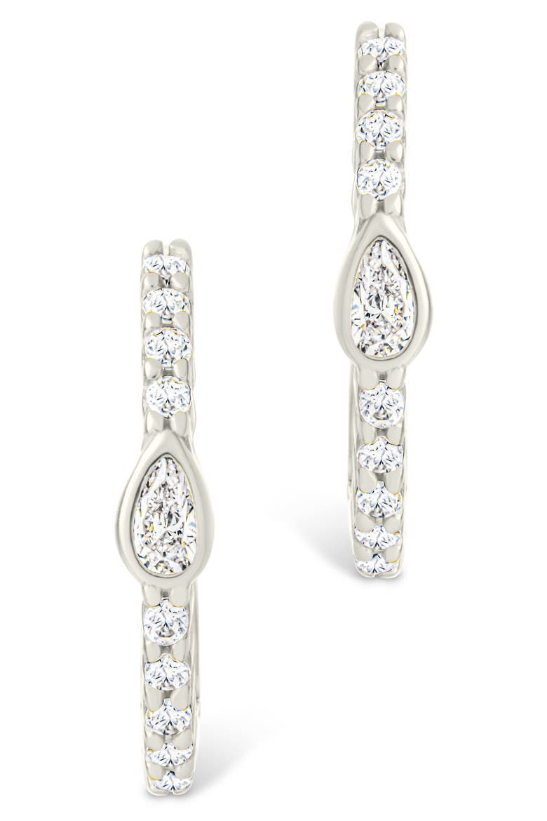 Bezel Pear Cut Cubic Zirconia Huggie Hoop Earrings, Alternate, color, SILVER