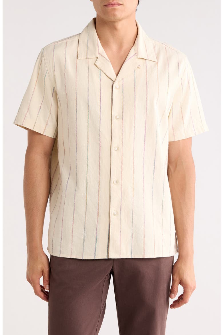 Riviera Short Sleeve Shirt, Main, color, KHAKI SPACE DYE STRIPE