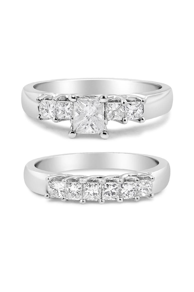 14K White Gold 1 1/2 Cttw Diamond Engagement Wedding Ring Set, Main, color, White